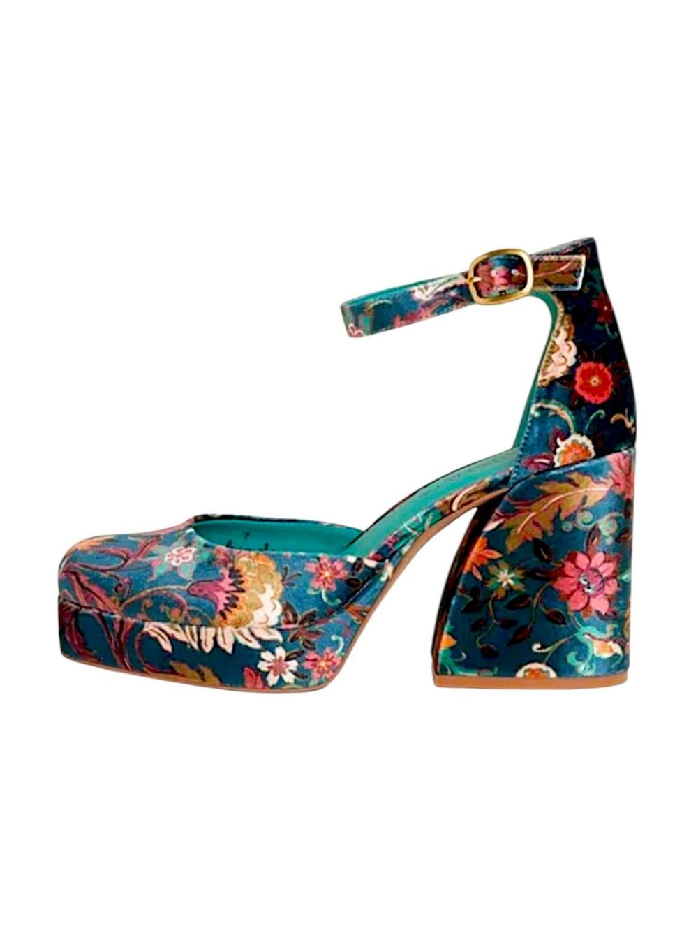 Charlotte Stone Floral Mary Jane Fran Teal Green Hani Pump Heels Size 10